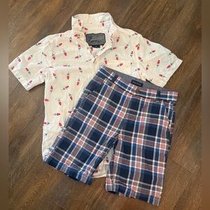 Boys 4th of July Outfit:  Plaid Shorts & Button Down